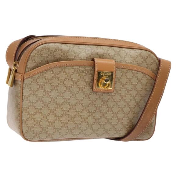 CELINE Macadam Canvas Shoulder Bag Pvc Beige Gold - Picture 1 of 13